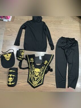 Boys Black & Yellow Skull Ninja Costume Set 6-Piece Size L (10/12) New